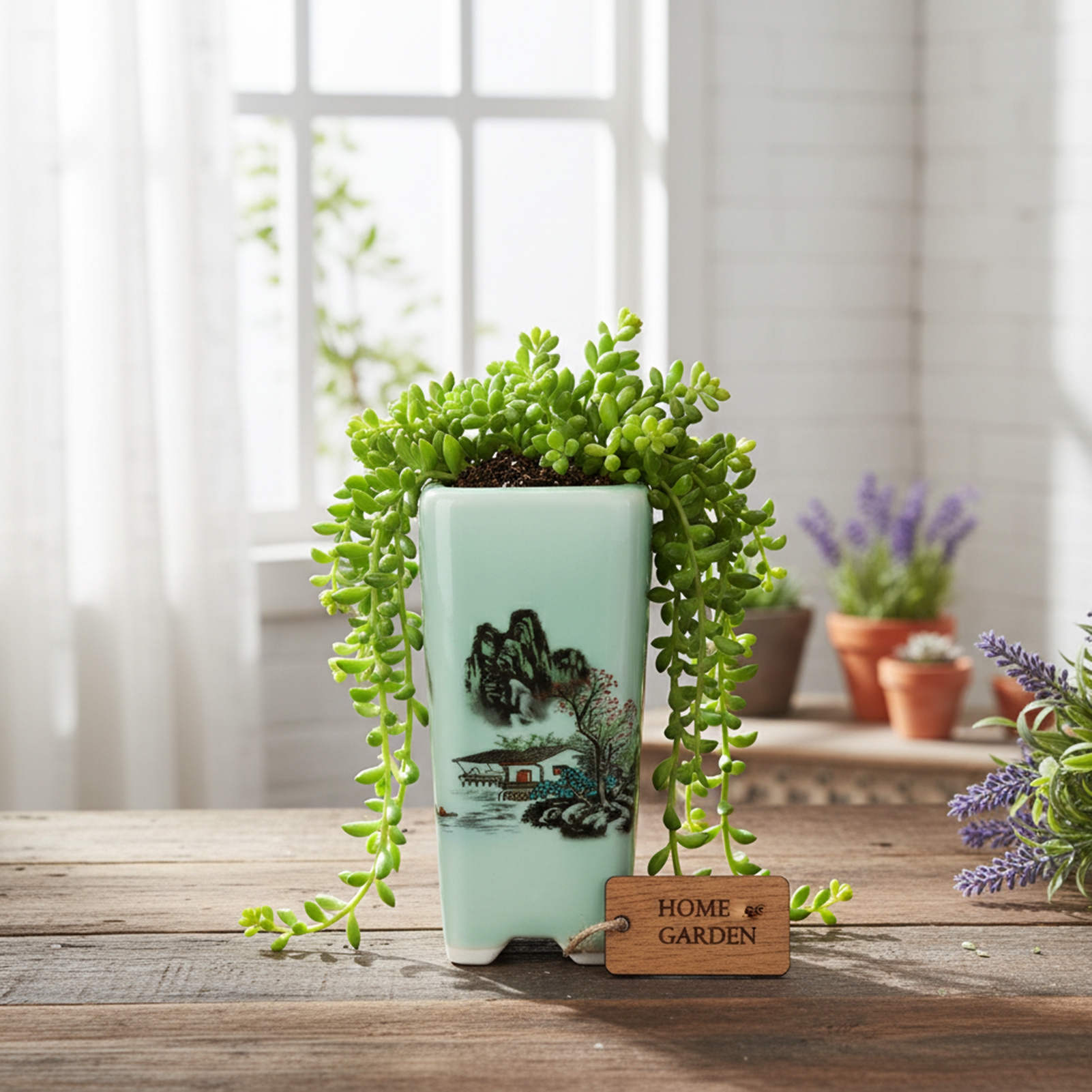 Ceramic Green Flower Pot Chine - Pilea Peperomioides avis et prix