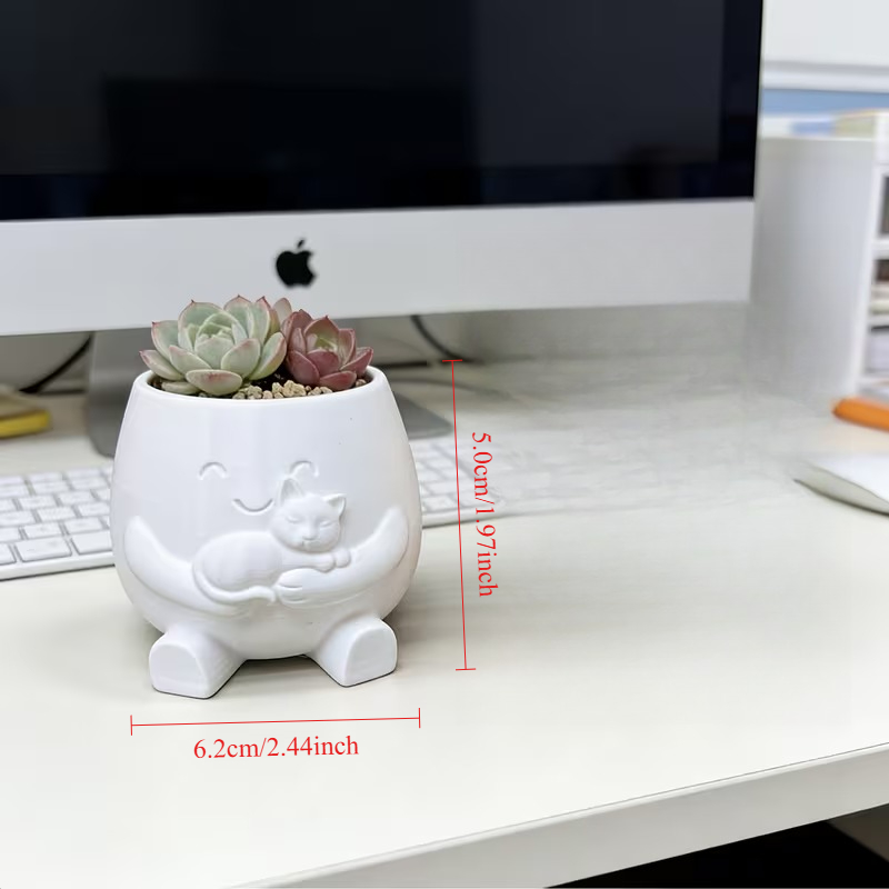 3D Printed Cat Flowerpot Decor - Echeveria Succulent avis et prix