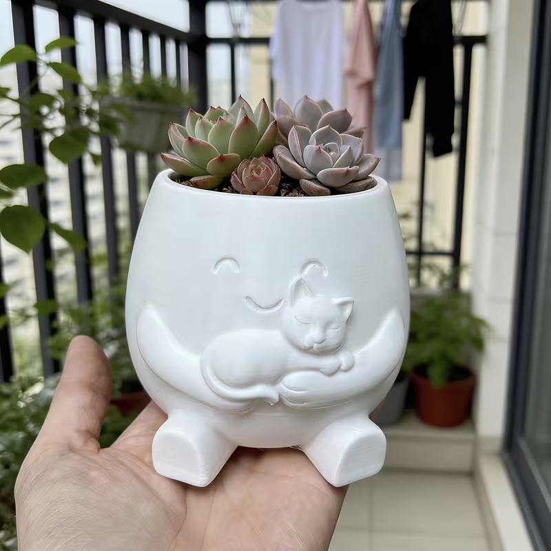 3D Printed Cat Flowerpot Decor - Echeveria Succulent avis et prix